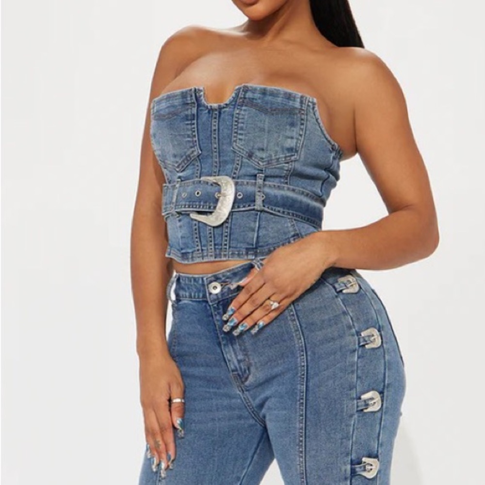Fashion Nova-Buckle Bunny Denim Corset Top - Medium - Picture 3 of 9